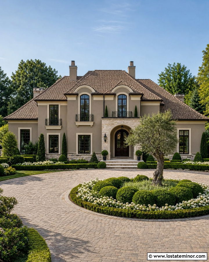 Taupe House With Circular Driveway - 30 Taupe House Design With Driveway Ideas