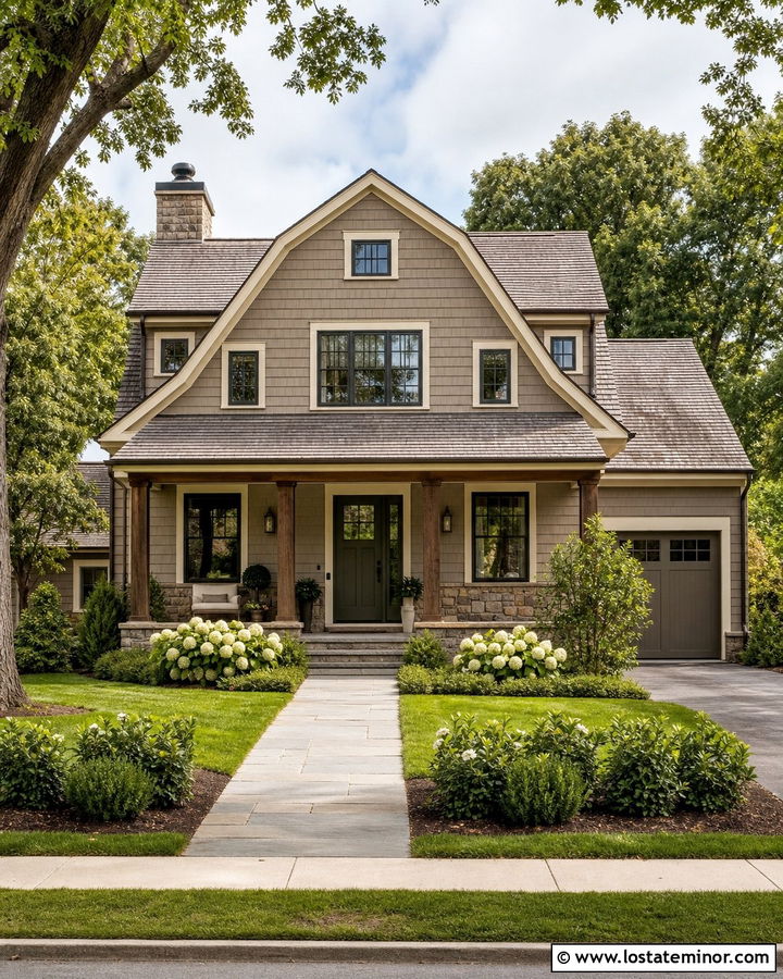 Taupe House With Clipped Gables - 30 Taupe House Design With Gables Ideas