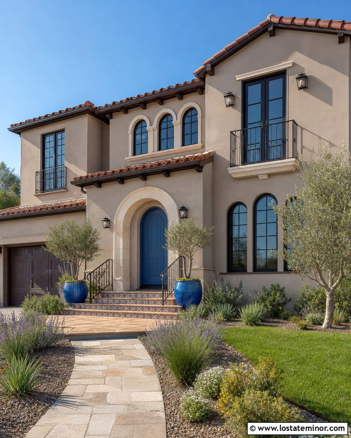 Taupe House With Cobalt Blue Front Door - 30 Taupe House Design With Entry Door Ideas