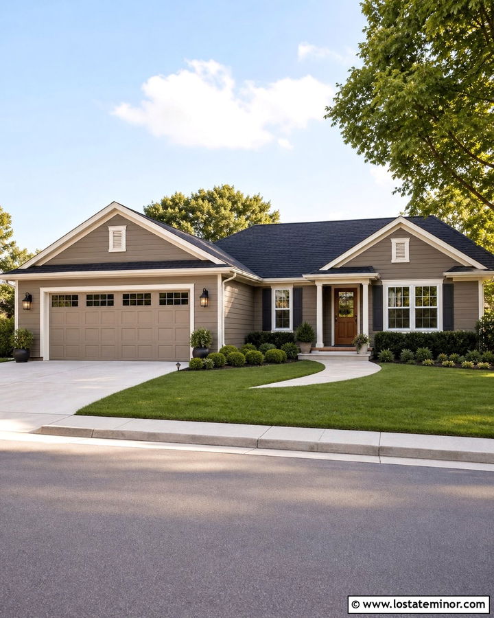 Taupe House With Concrete Driveway - 30 Taupe House Design With Driveway Ideas