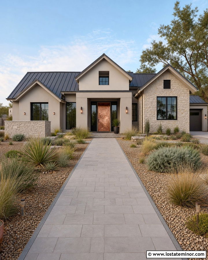 Taupe House With Copper Front Door - 30 Taupe House Design With Entry Door Ideas