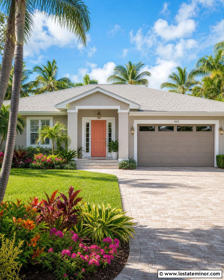Taupe House With Coral Front Door - 30 Taupe House Design With Front Door Ideas