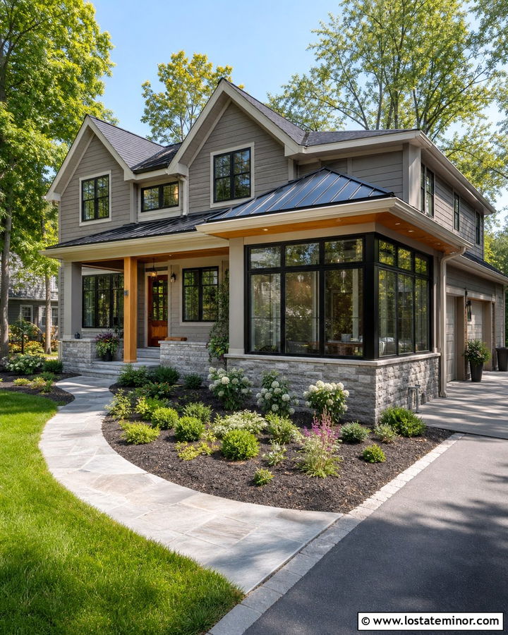 Taupe House With Corner Sunroom - 30 Taupe House Design With Sunroom Ideas
