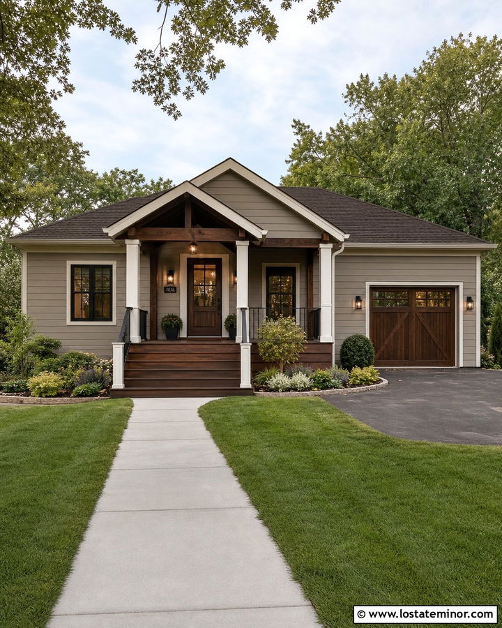 Taupe House With Covered Front Deck - 30 Taupe House Design With Deck Ideas