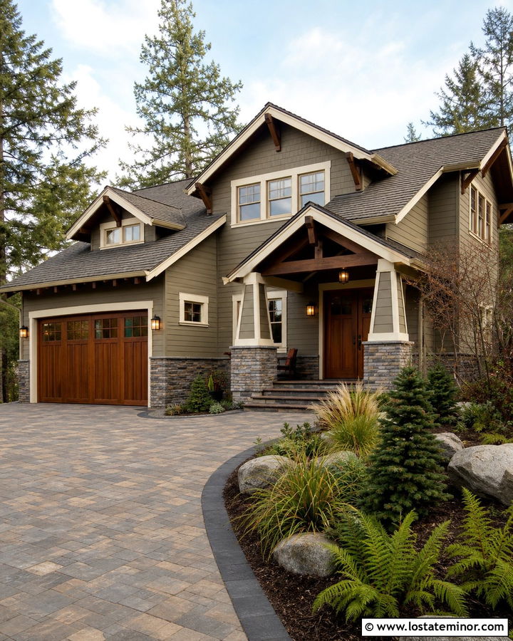 Taupe House With Craftsman Driveway - 30 Taupe House Design With Driveway Ideas