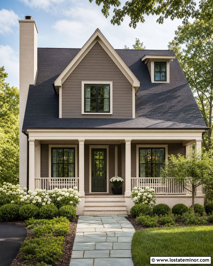 Taupe House With Cream Brick Chimney - 30 Taupe House Design With Chimney Ideas