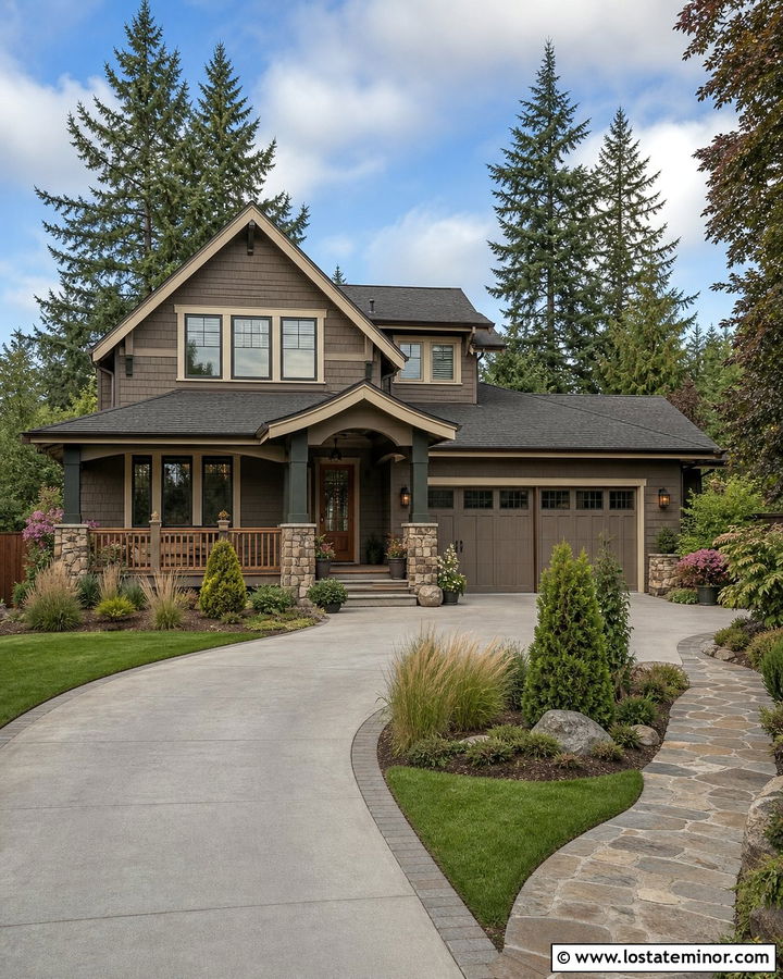 Taupe House With Curved Driveway - 30 Taupe House Design With Driveway Ideas