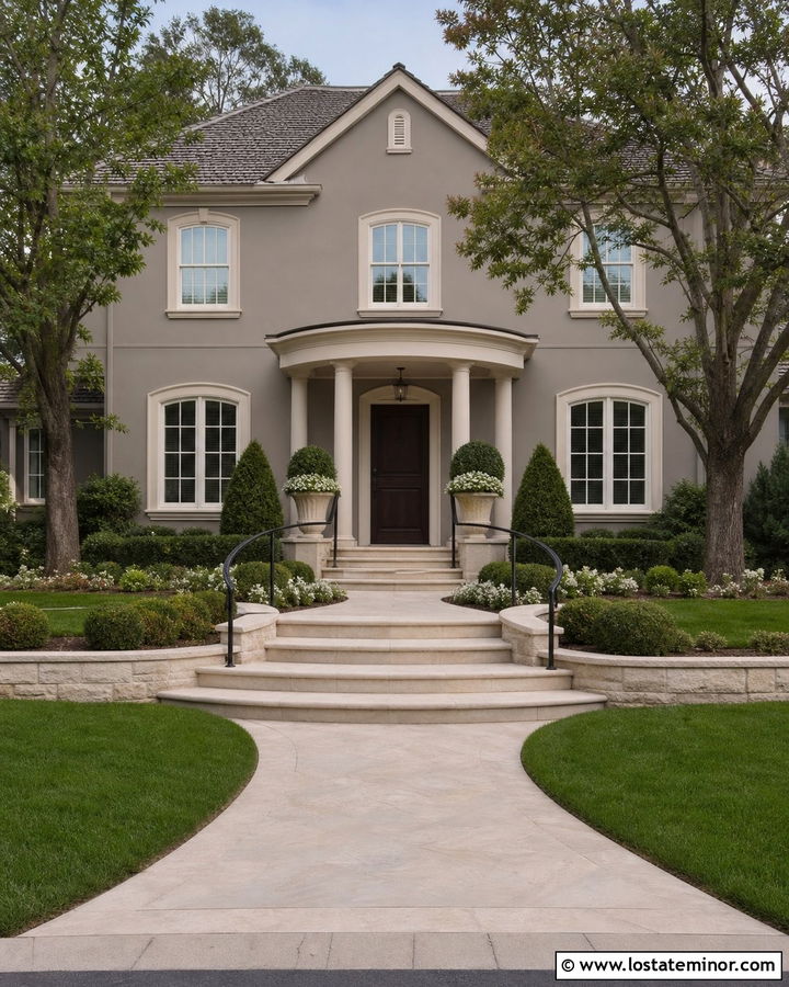 Taupe House With Curved Front Steps - 30 Taupe House Design With Steps Ideas