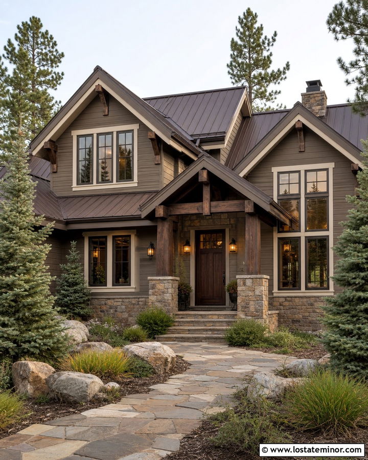 Taupe House With Dark Brown Front Door - 30 Taupe House Design With Front Door Ideas