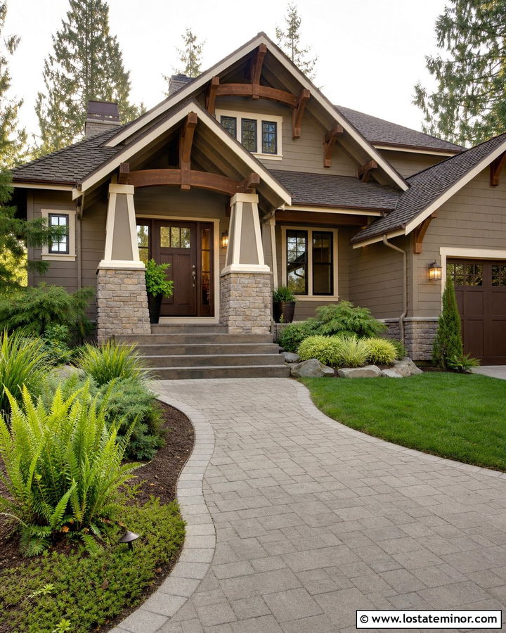 Taupe House With Dark Brown Front Door - 30 Taupe House Design With Entry Door Ideas