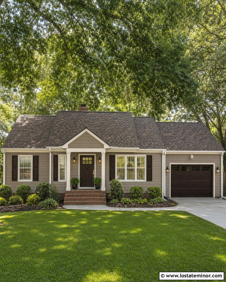 Taupe House With Dark Brown Garage Door - 30 Taupe House Design With Garage Door Ideas