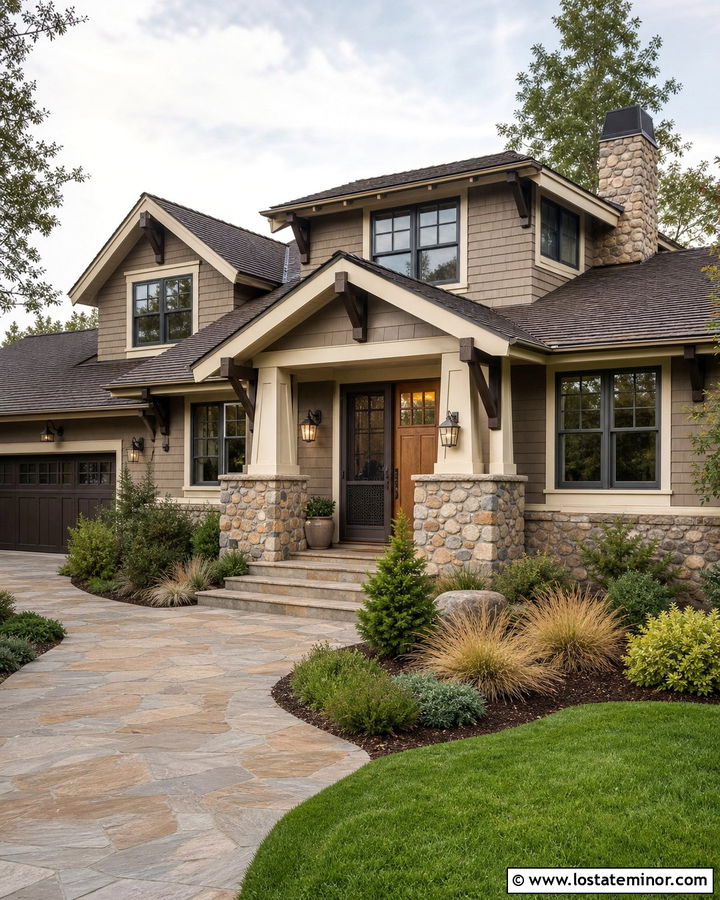 Taupe House With Dark Brown Screen Door - 30 Taupe House Design With Screen Door Ideas