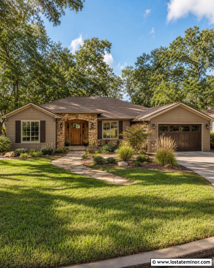 Taupe House With Dark Brown Shutters - 30 Taupe House Design With Shutters Ideas