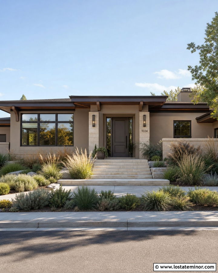 Taupe House With Dark Taupe Front Door - 30 Taupe House Design With Front Door Ideas