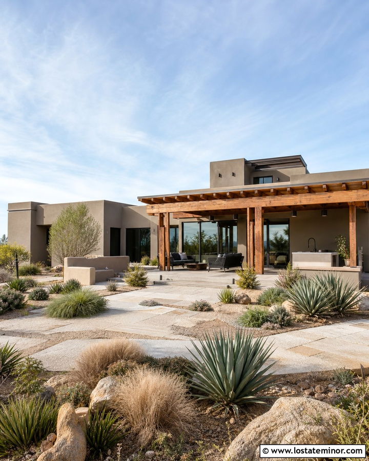 Taupe House With Desert Backyard - 30 Taupe House Design With Backyard Ideas
