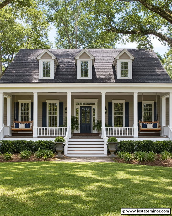 Taupe House With Double Porch Swings - 30 Taupe House Design With Swing Ideas