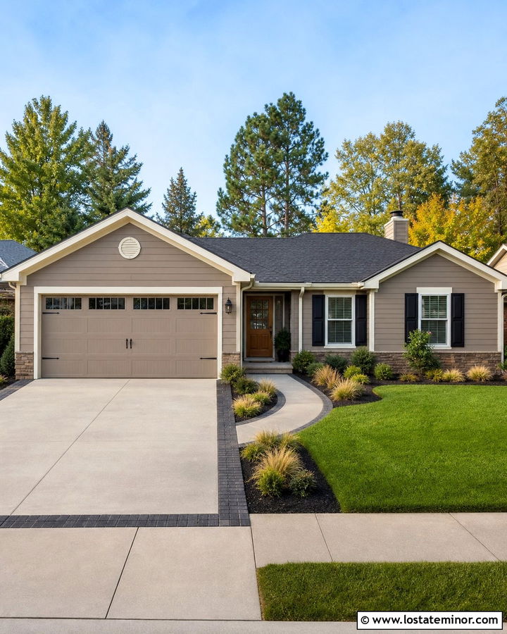 Taupe House With Driveway Border - 30 Taupe House Design With Driveway Ideas