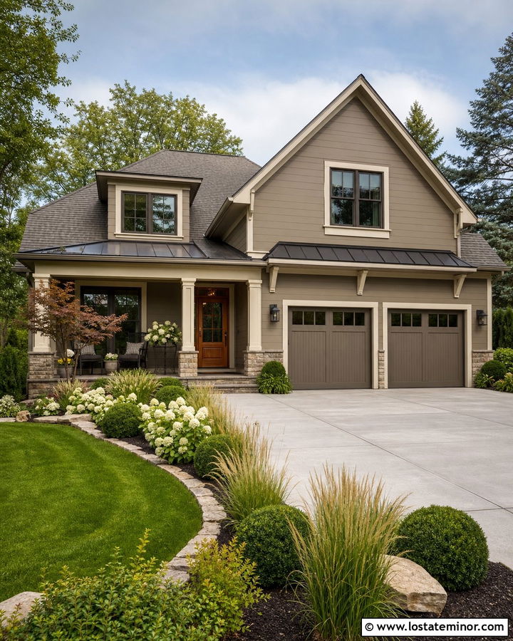 Taupe House With Driveway Landscaping - 30 Taupe House Design With Driveway Ideas