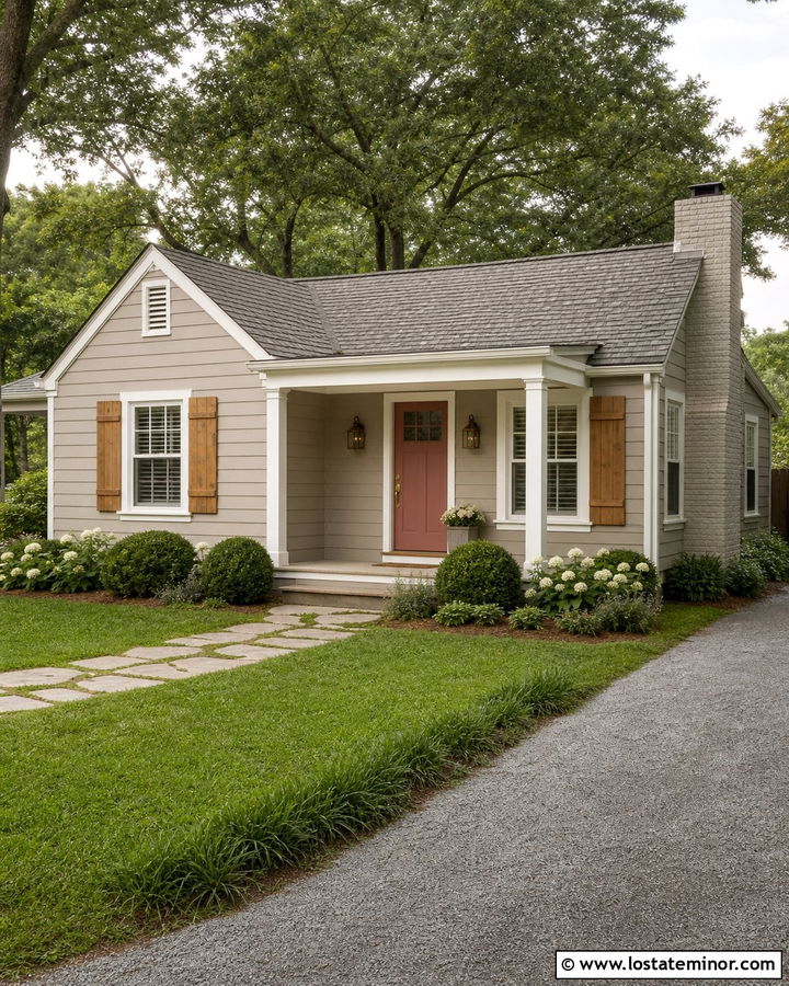 Taupe House With Dusty Rose Front Door - 30 Taupe House Design With Entry Door Ideas