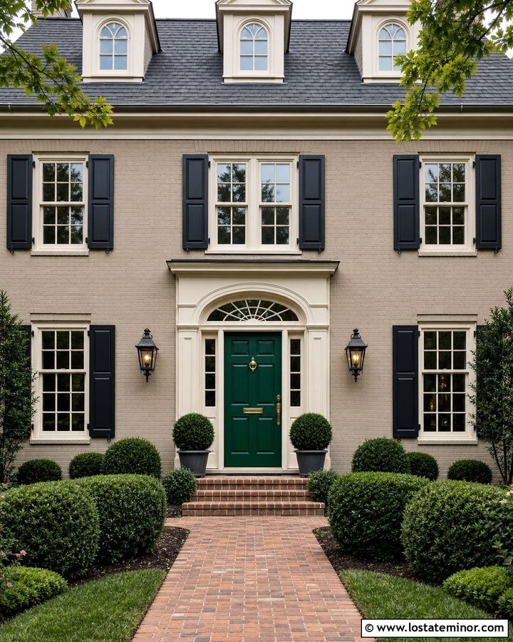 Taupe House With Emerald Green Front Door - 30 Taupe House Design With Front Door Ideas