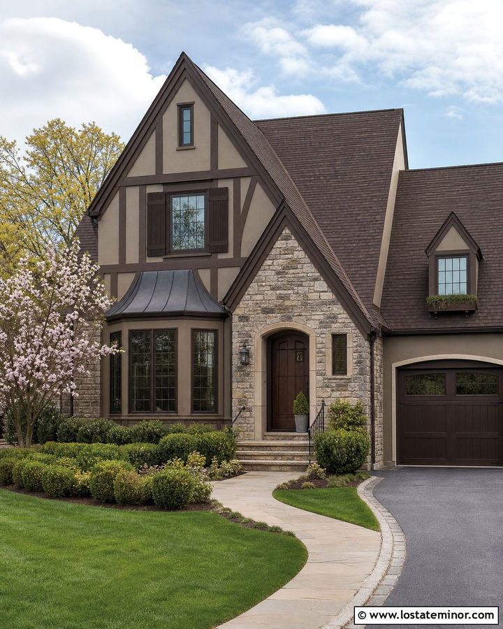 Taupe House With Espresso Shutters - 30 Taupe House Design With Shutters Ideas