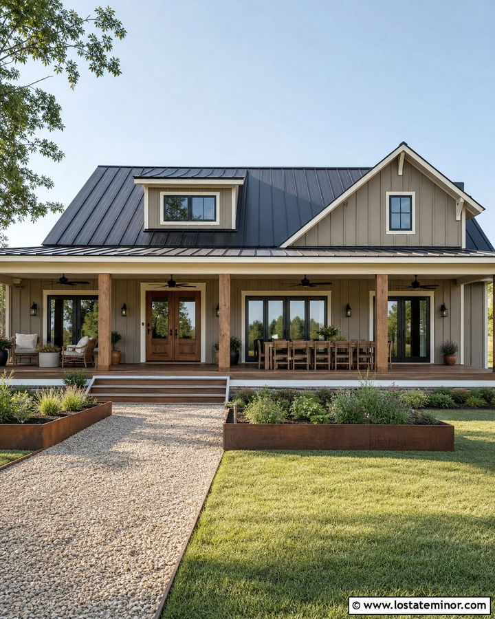 Taupe House With Farmhouse Backyard Porch - 30 Taupe House Design With Backyard Ideas