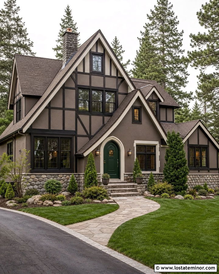 Taupe House With Forest Green Front Door - 30 Taupe House Design With Front Door Ideas