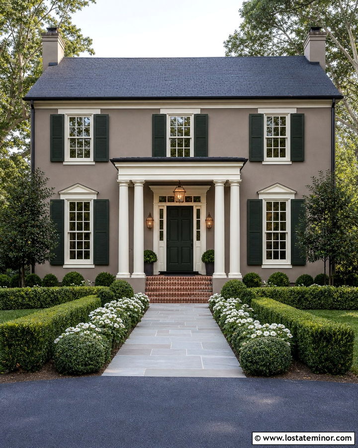 Taupe House With Forest Green Front Door - 30 Taupe House Design With Entry Door Ideas