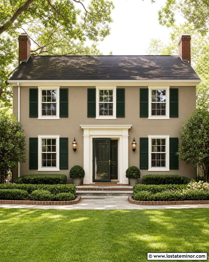 Taupe House With Forest Green Storm Door - 30 Taupe House Design With Storm Door Ideas
