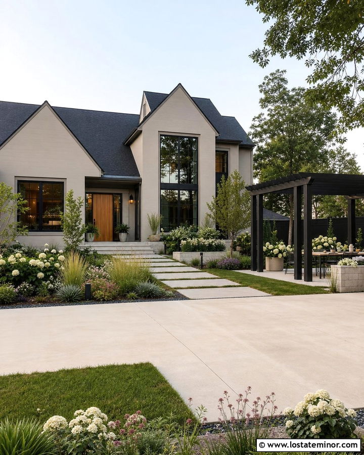 Taupe House With Freestanding Garden Pergola - 30 Taupe House Design With Pergola Ideas