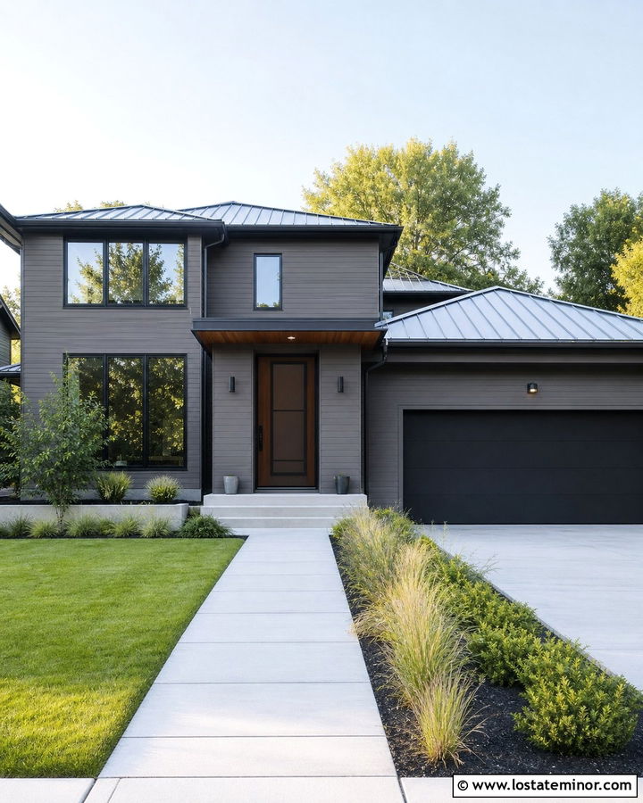 Taupe House With Full View Black Screen Door - 30 Taupe House Design With Screen Door Ideas