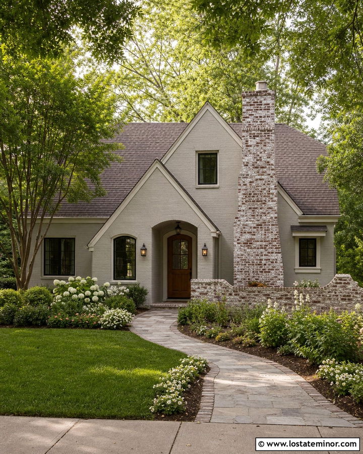 Taupe House With German Schmear Chimney - 30 Taupe House Design With Chimney Ideas