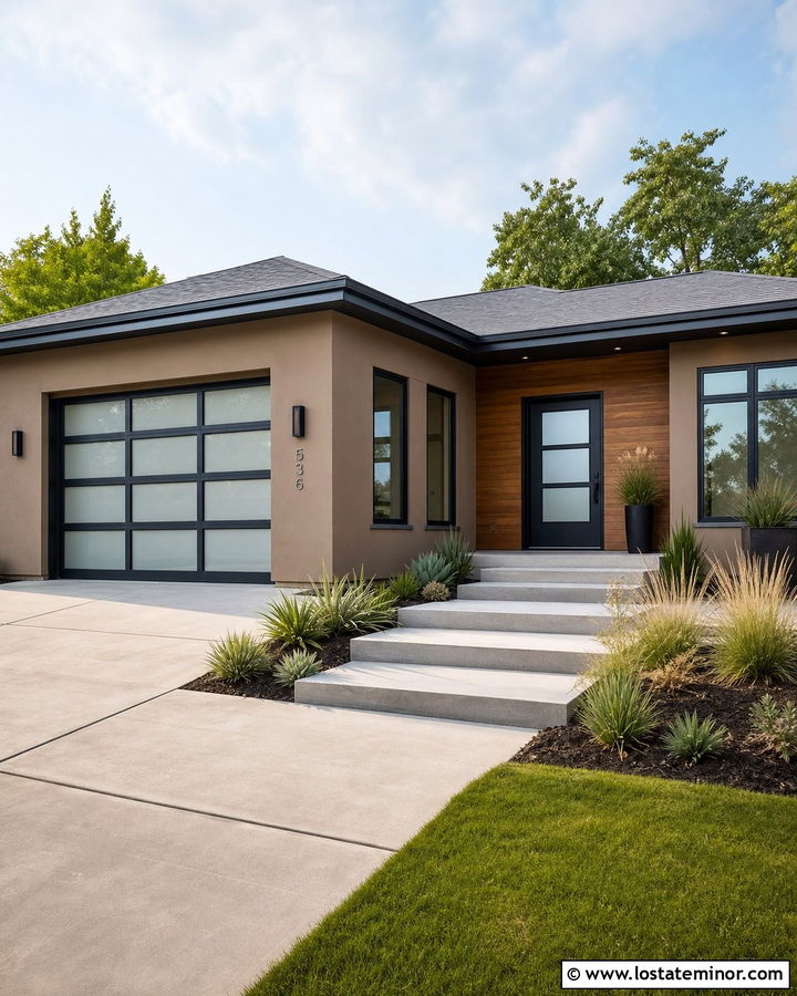 Taupe House With Glass Garage Door - 30 Taupe House Design With Garage Door Ideas