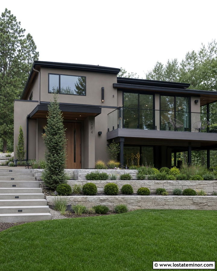 Taupe House With Glass Railing Deck - 30 Taupe House Design With Deck Ideas
