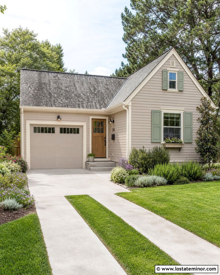 Taupe House With Grass Strip Driveway - 30 Taupe House Design With Driveway Ideas