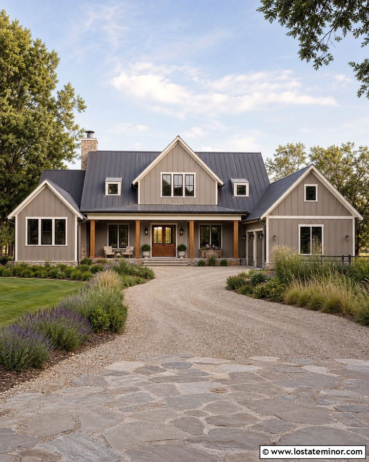 Taupe House With Gravel Driveway - 30 Taupe House Design With Driveway Ideas