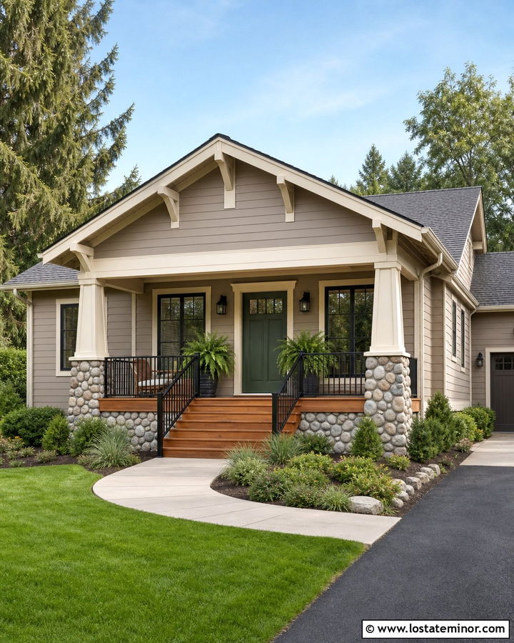 Taupe House With Green Front Door And Deck - 30 Taupe House Design With Deck Ideas