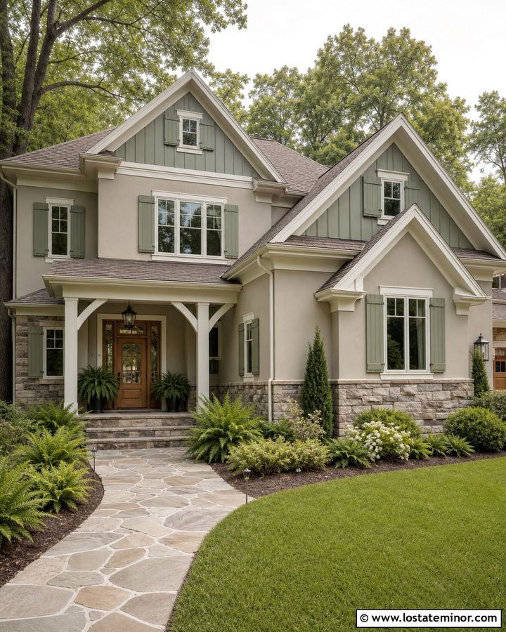 Taupe House With Green Gables - 30 Taupe House Design With Gables Ideas