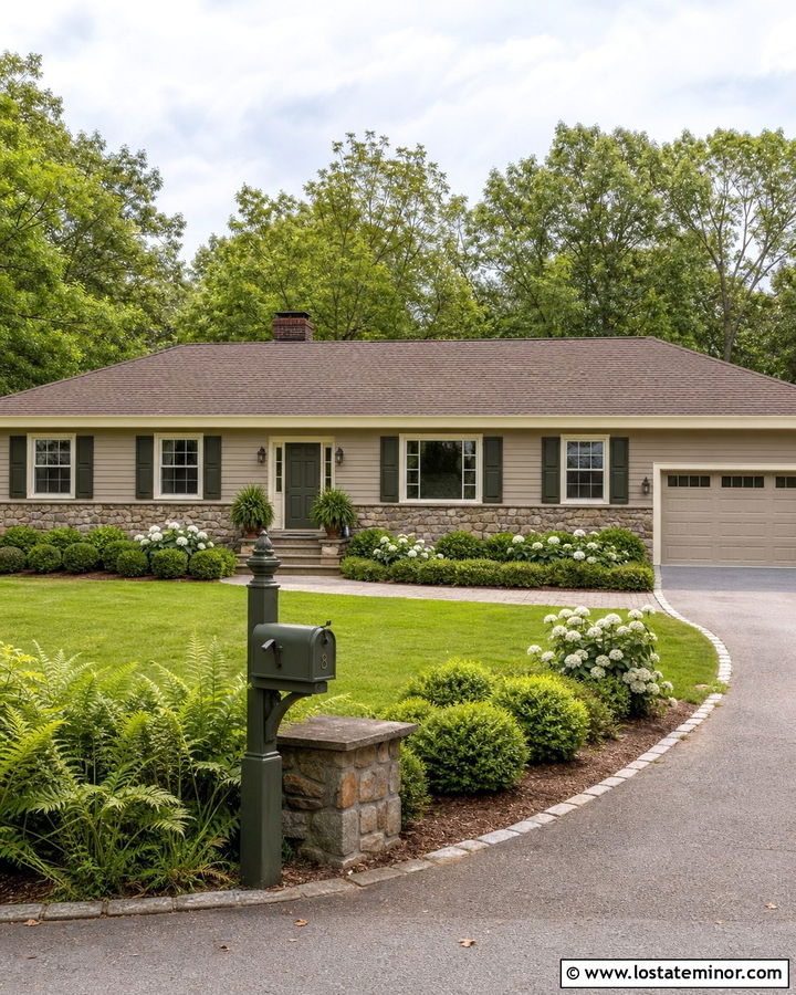Taupe House With Green Mailbox - 30 Taupe House Design With Mailbox Ideas