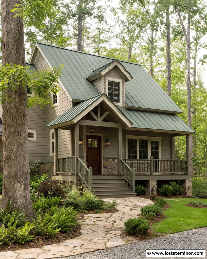 Taupe House With Green Metal Roof - 30 Taupe House Design With Accents Ideas