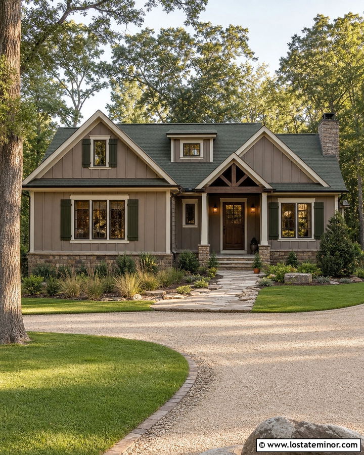 Taupe House With Green Roof Shingles - 30 Taupe House Design With Shingles Ideas