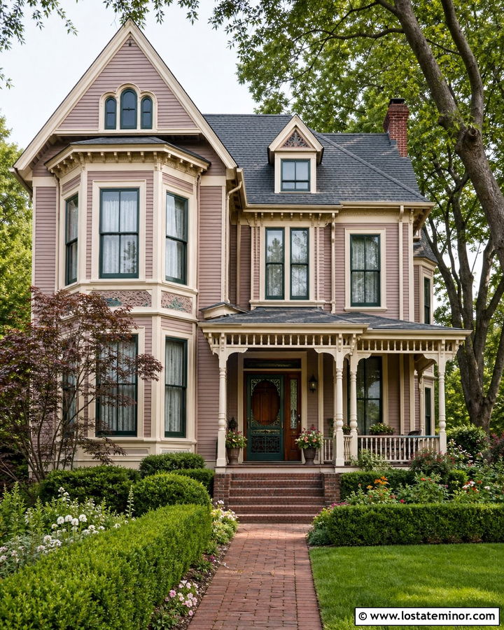Taupe House With Green Victorian Screen Door - 30 Taupe House Design With Screen Door Ideas