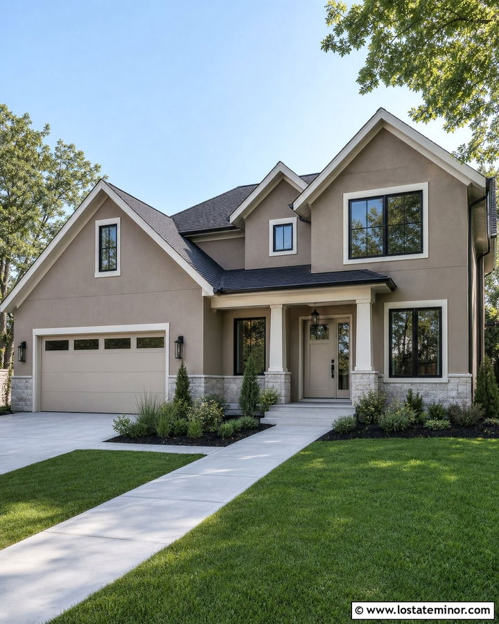Taupe House With Greige Front Door - 30 Taupe House Design With Entry Door Ideas