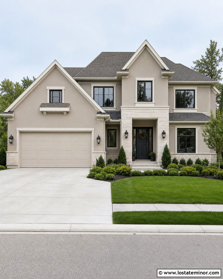 Taupe House With Greige Garage Door - 30 Taupe House Design With Garage Door Ideas