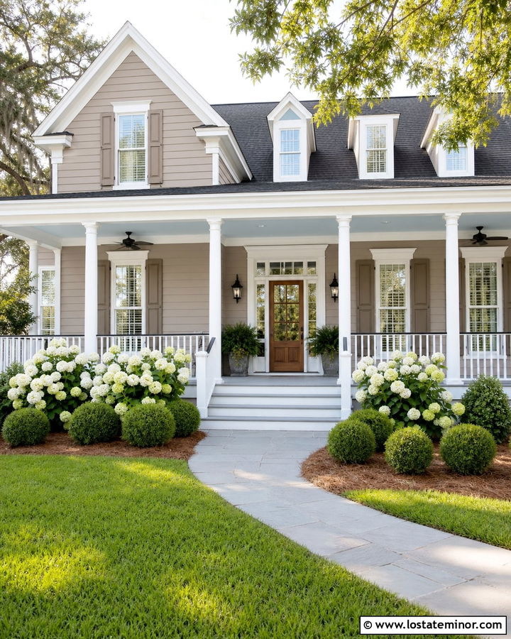 Taupe House With Haint Blue Porch Ceiling - 30 Taupe House Design With Porch Ceiling Ideas