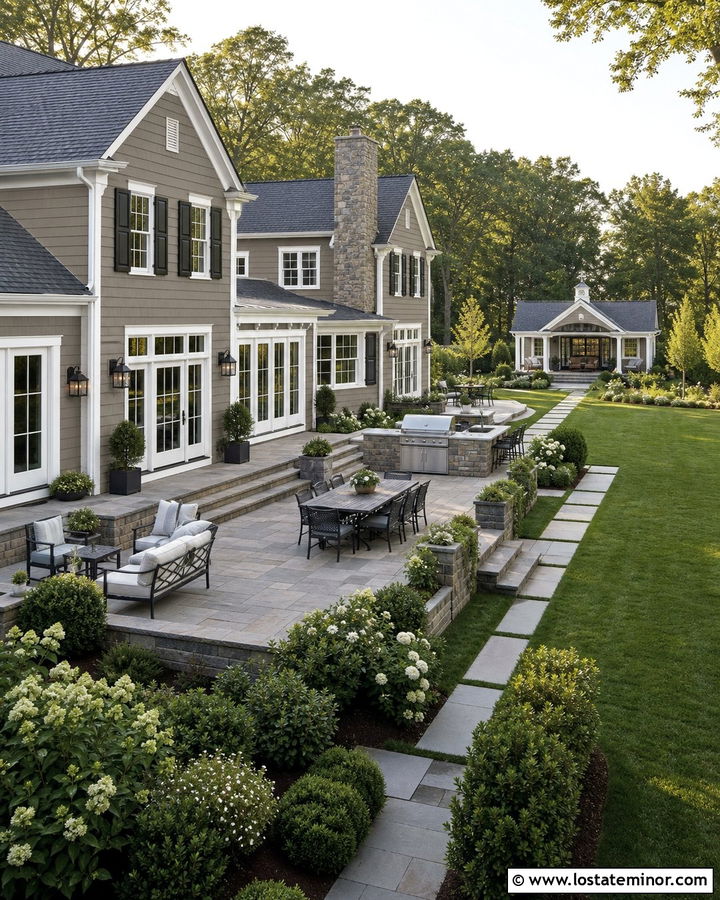 Taupe House With Large Entertaining Backyard - 30 Taupe House Design With Backyard Ideas