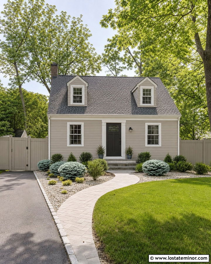 Taupe House With Light Gray Fence - 30 Taupe House Design With Fence Ideas