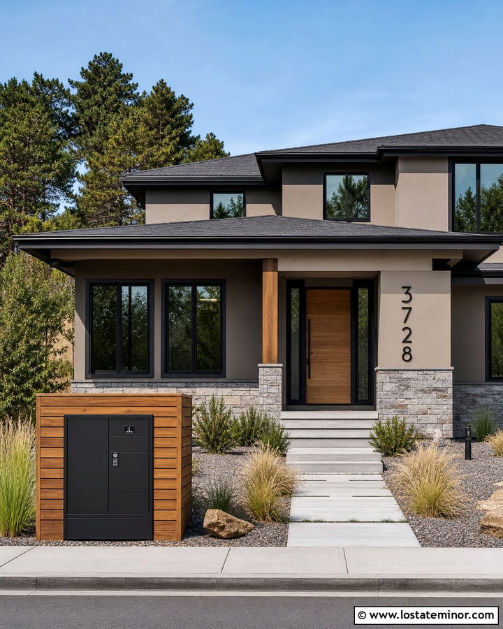 Taupe House With Locking Parcel Mailbox - 30 Taupe House Design With Mailbox Ideas