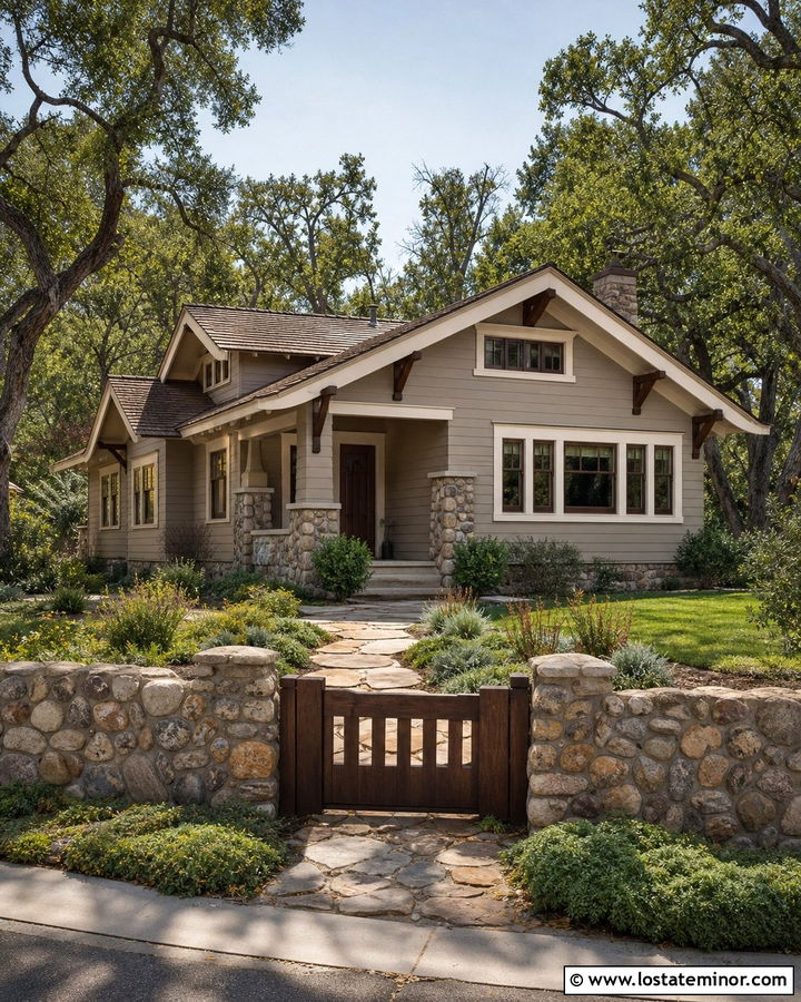 Taupe House With Low Stone Fence - 30 Taupe House Design With Fence Ideas