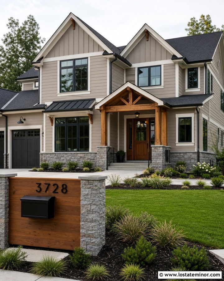 Taupe House With Mailbox And Address Sign - 30 Taupe House Design With Mailbox Ideas
